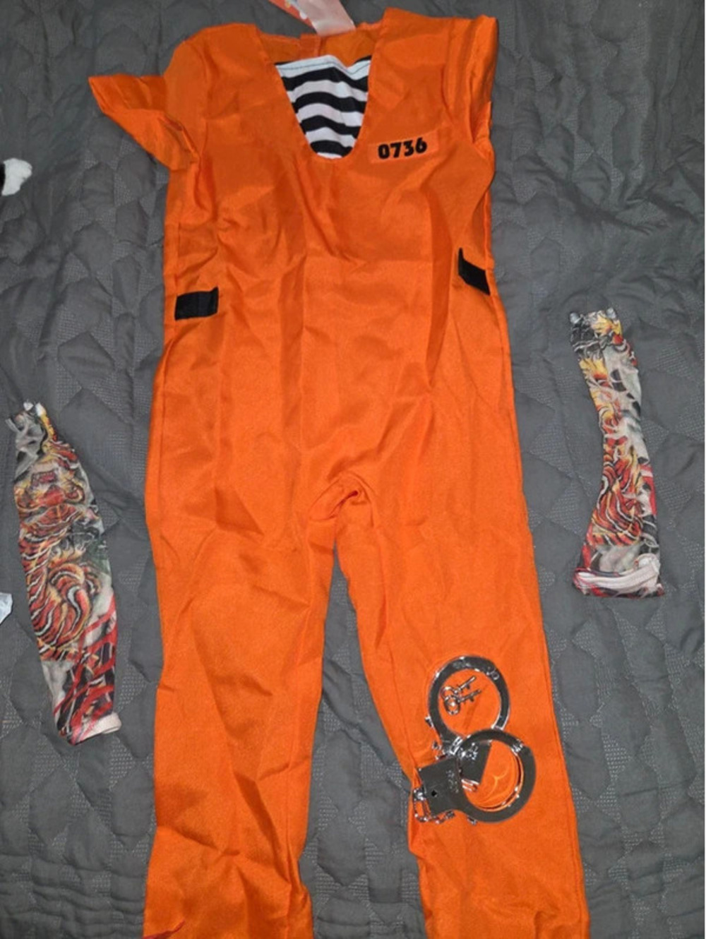 Toddler jail suit with tattooed arms and handcuff 3T/4T
